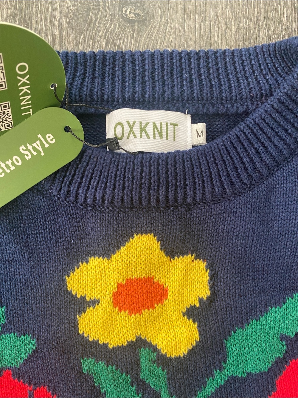 Oxknit Women's Navy Floral Crewneck Sweater - Picture 5 of 6